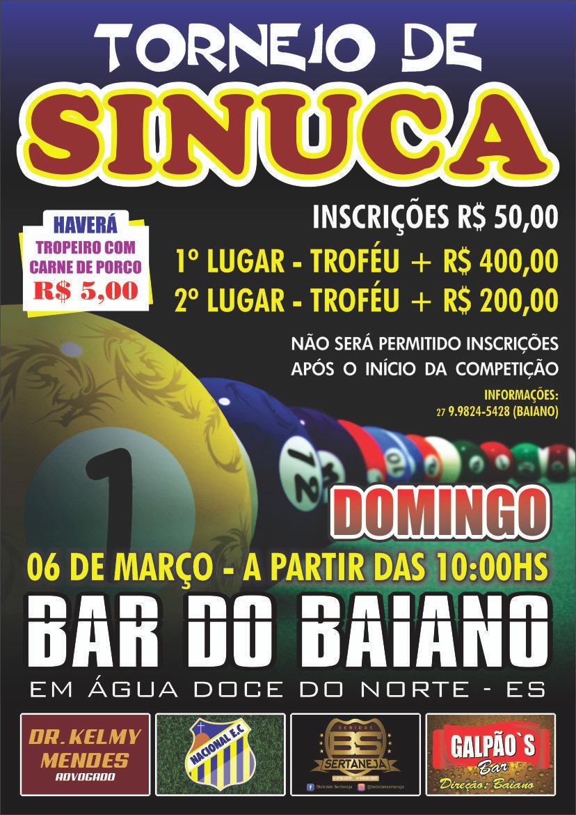 Bar do Ba promoverá em Goioerê Torneio de Sinuca neste feriado de